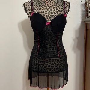 Vintage Black sheer lacy mesh 1-pc lingerie.